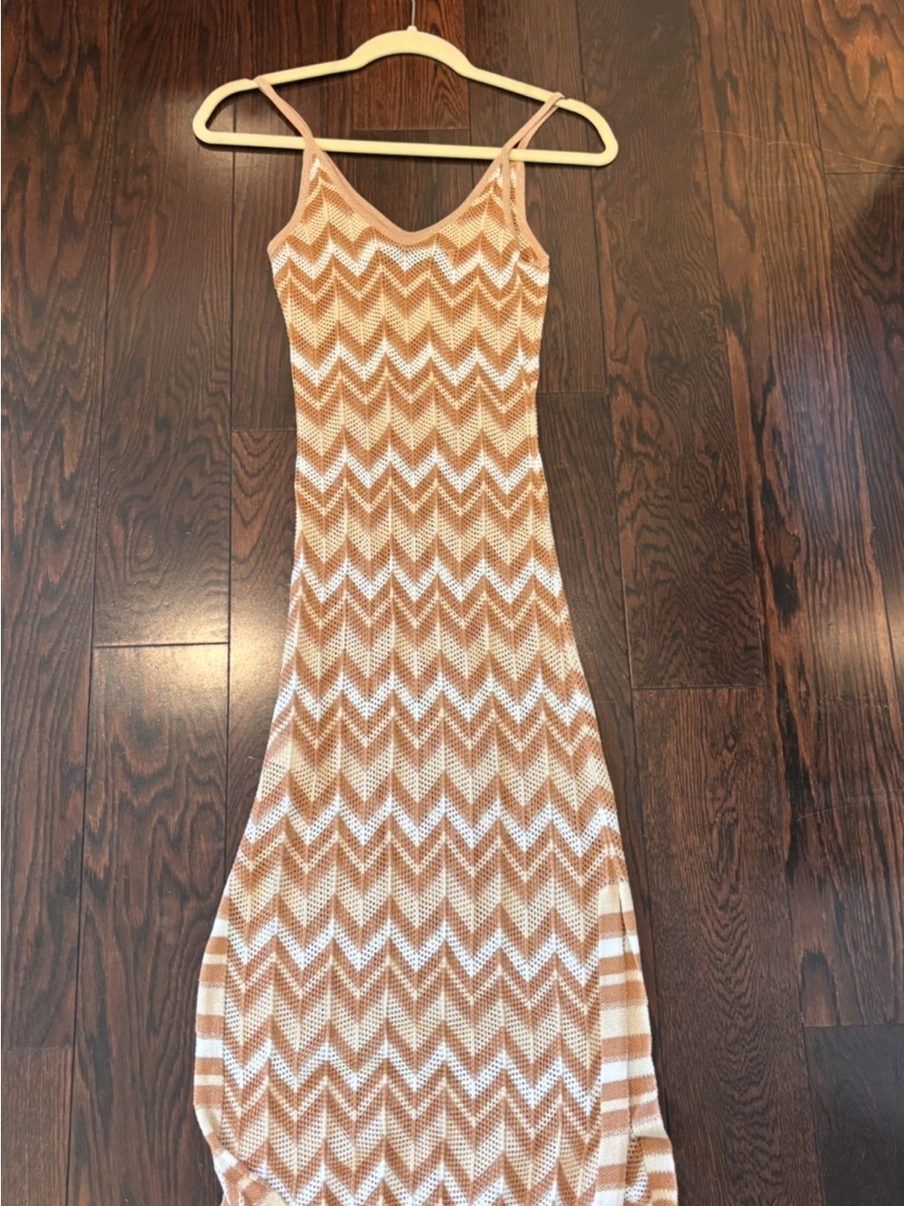 Stoned Immaculate Tan and White Chevron Knit Maxi Dress